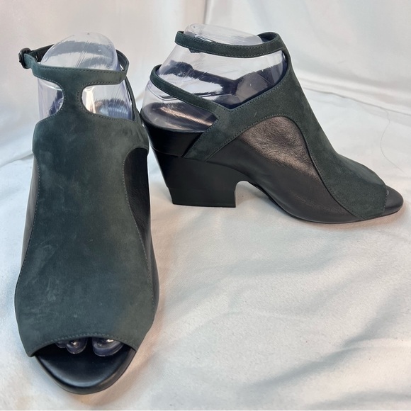 3-1 PHILLIP LIM Black Leather Grey Nubuck Open Toe Heels Size 5.5 - Picture 7 of 13